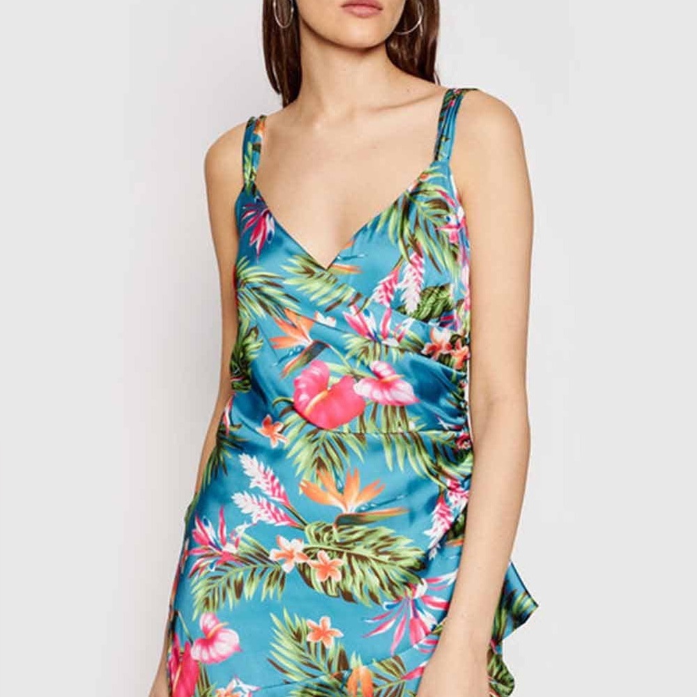 ISO Guess Tropical Print Dress - Blue and Pink
